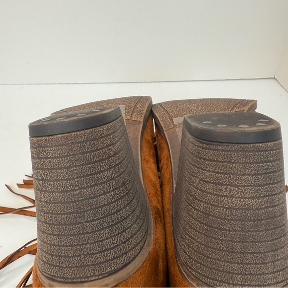 Mata Fringe Ankle Booties Sz 8.5M | Western Boho Suede Heel Boot | Brown - Picture 13 of 16